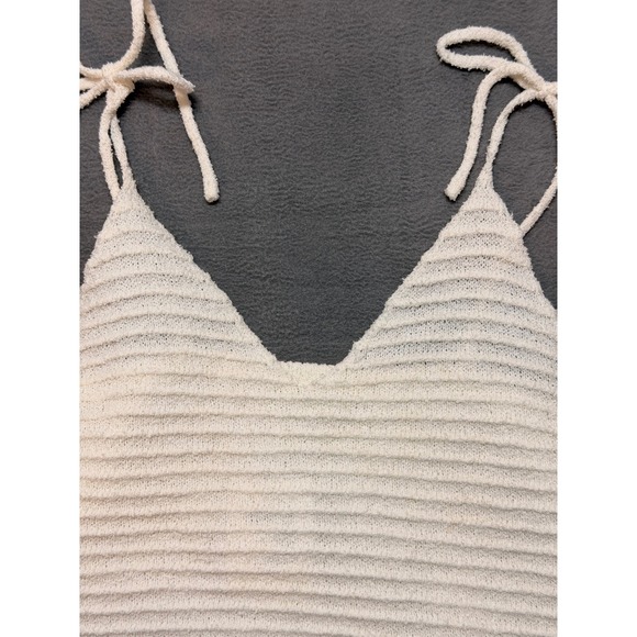 Blu Pepper Ivory Ribbed Knit Tie Strap V Neck Tank Top Boho Nautical cottagecore - Picture 4 of 8